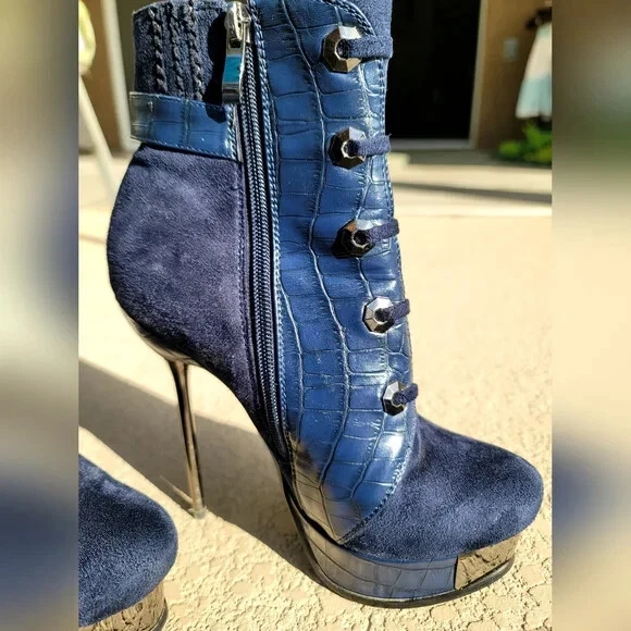 Impresionantes botines de plataforma de gamuza y cocodrilo azul Luichiny, talla 6,5 Foto 4 de 4