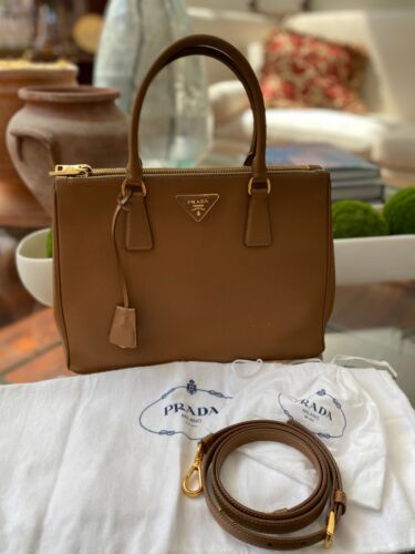 Prada Galleria Saffiano Leather Tote Bag Handbag Purse Brown Medium Great Cond