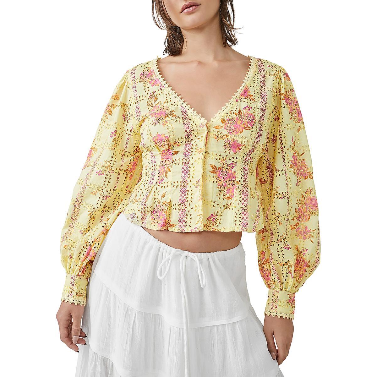 Женская блузка с вышитыми ушками Free People Womens Blossom желтого цвета S BHFO 1985