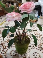 Silk Faux Rose In Moss Planter....a Beauty!
