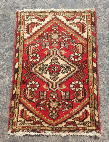 Vintage Hand Made Traditional Rug Oriental Wool Multicolor Carpet 86x59 cm