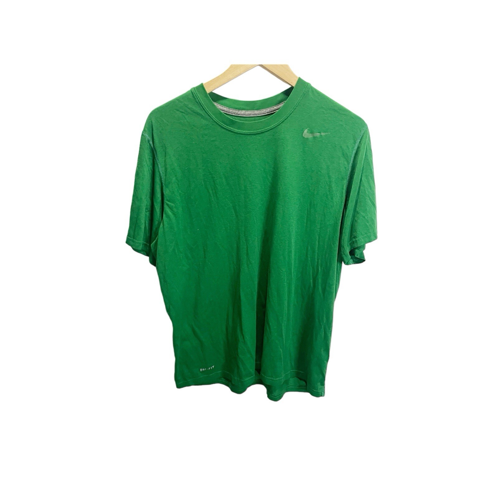 Nike Shirt Men's Large Green Swoosh Check Logo Short Sleeve Dri Fit Tee