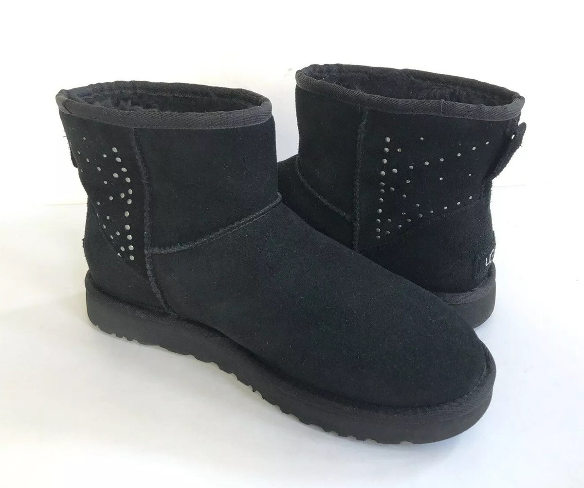 UGG CLASSIC MINI II STUDDED BLACK SWAROVSKI CRYSTAL BOOT US 9 / EU