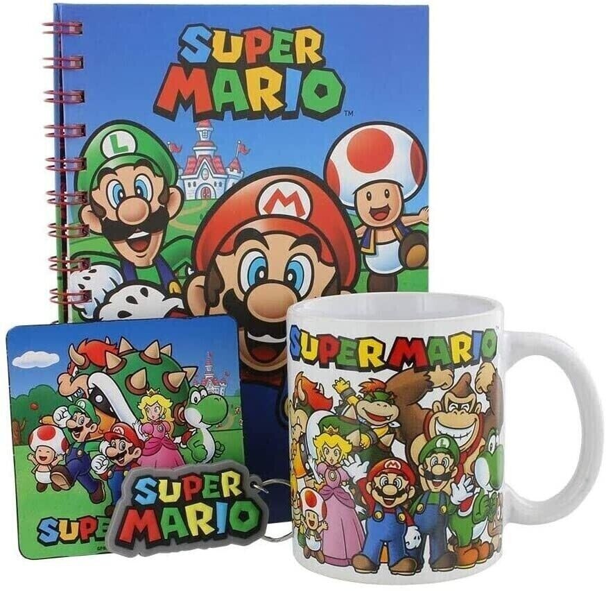 Super Mario Gift Set Mug Notebook Keyring Coaster Gift