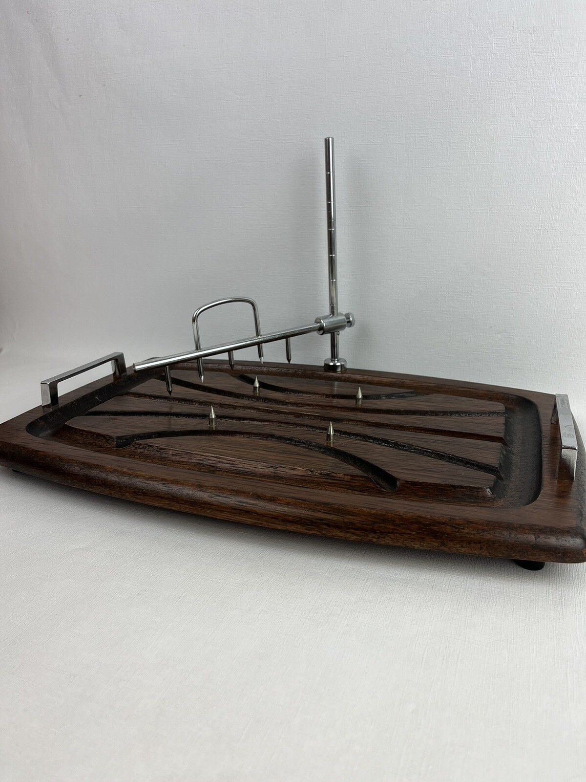 Vintage Wood Meat Carving Board Tray w/ Spikes & Attachment eBay
