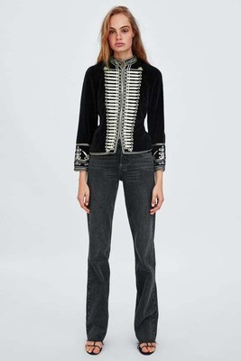 zara black military jacket