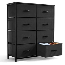 Black 8 Drawers Dresser for Bedroom Chest Organizer Storage with Fabric Bins