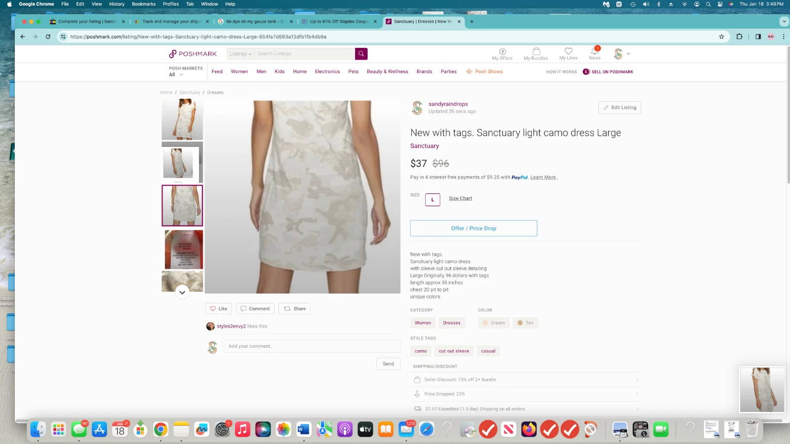 OFF WHITE Nuovo con etichette. Abito Sanctuary Light Mimetico Off White abbronzatura Large