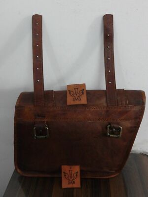1 Pair Brown Leather Saddlebags For Motorcycles – 6L Capacity, Straps Mount, Left & Right (JMB)