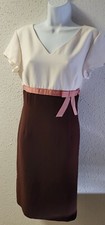 Chadwicks cream peach brown sheath dress v-neck empire waist 10