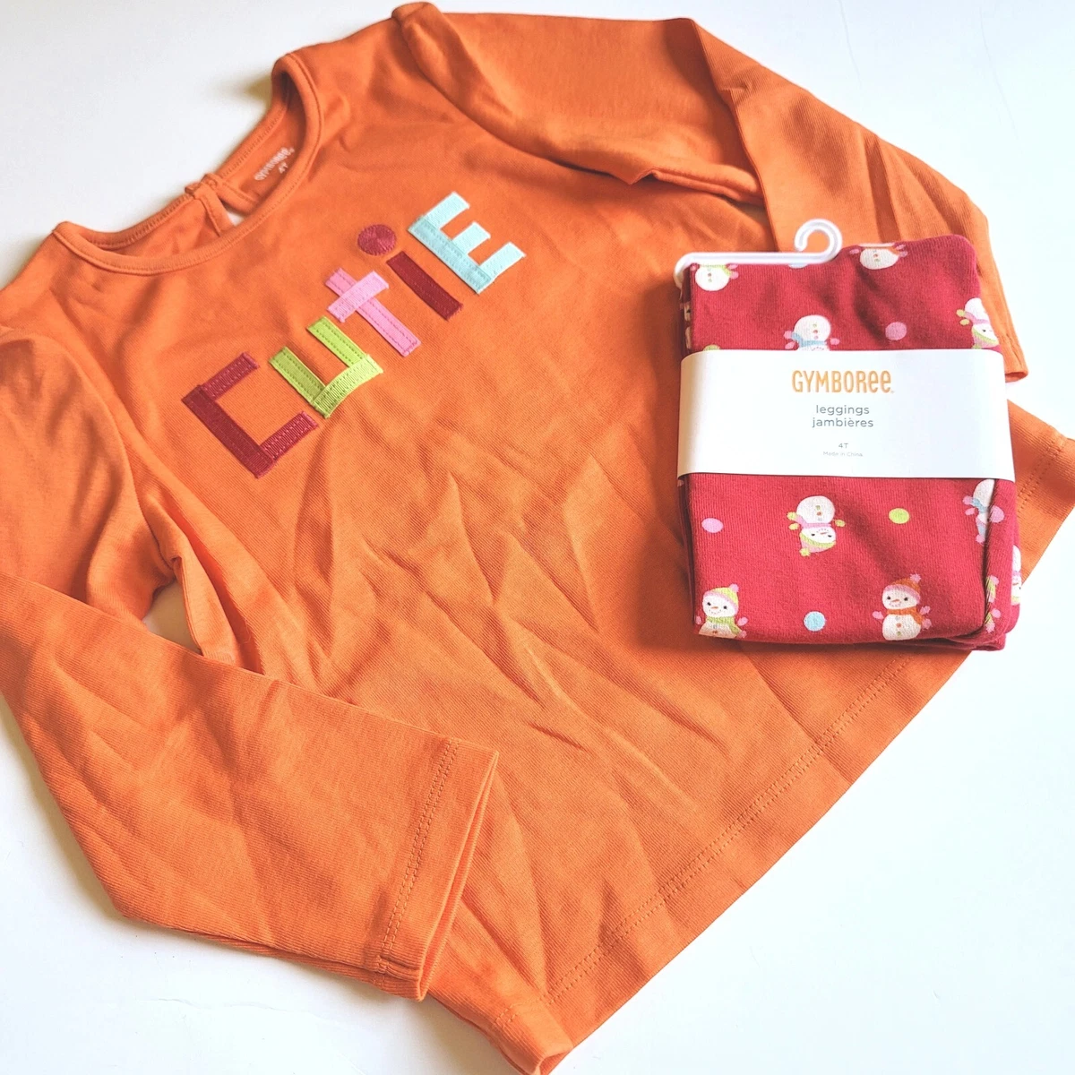 Gymboree Girls 4T Cozy Cutie Orange Shirt Top & Red Snowman Leggings Set  NWT