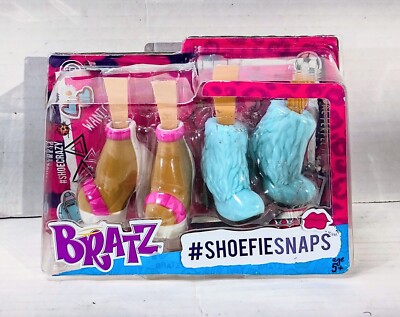Bratz Shoefiesnaps 2 Pairs of Bratz Doll Shoes Blue Fur Boots Pink Sandal Heel
