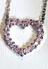 LOVELY 925 SILVER NECKLACE 16" PINK CZ HEART LOVE FRIENDSHIP 3241