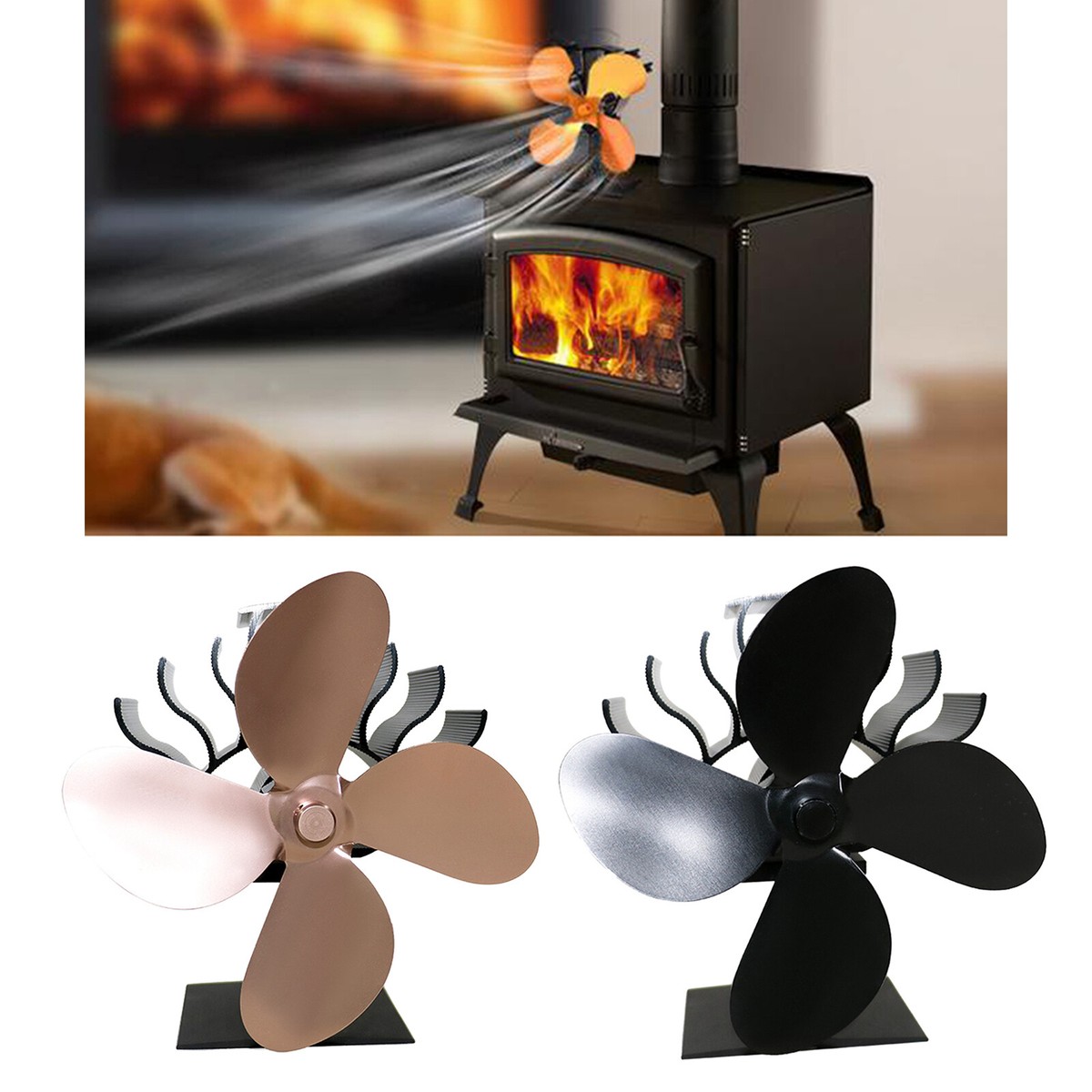 4- Stove Fan Fireplace Fan Thermal Fire Heater Power Wood Burner Fan Silent  | eBay