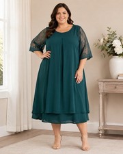 NEW Emery Rose Size 3X Emerald Green Sheath Dress Lace Sleeves Midi Knee Length