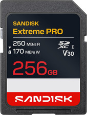 Sandisk 256GB Extreme PRO SD UHS-I Card, up to 250Mb/S Read and 170Mb/S Write, 4
