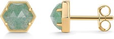14K Gold Plated Hexagon Gemstone Stud Earrings Natural Birthstone Women
