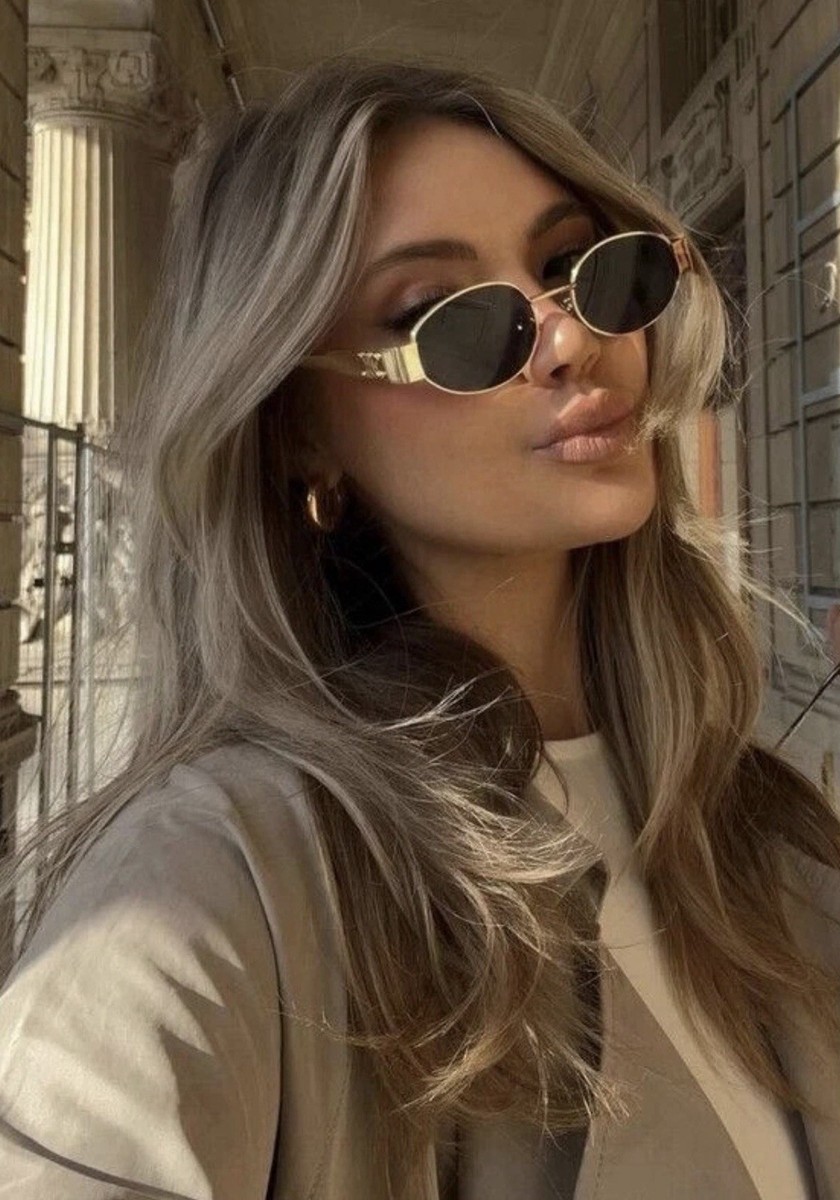 Celine CL40235U 30N Triomphe Metal Oval Sunglasses Gold Green Lens