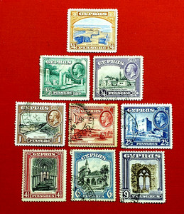{BRITISH- CYPRUS-King George V/ Scott #125-133/ M&U/ CV $44.00/epictronic/JC}