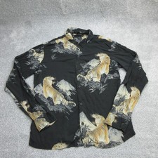 All Saints Hemd Herren Medium Schwarz Kayan Oriental Tiger Viskose Hawaii 7508