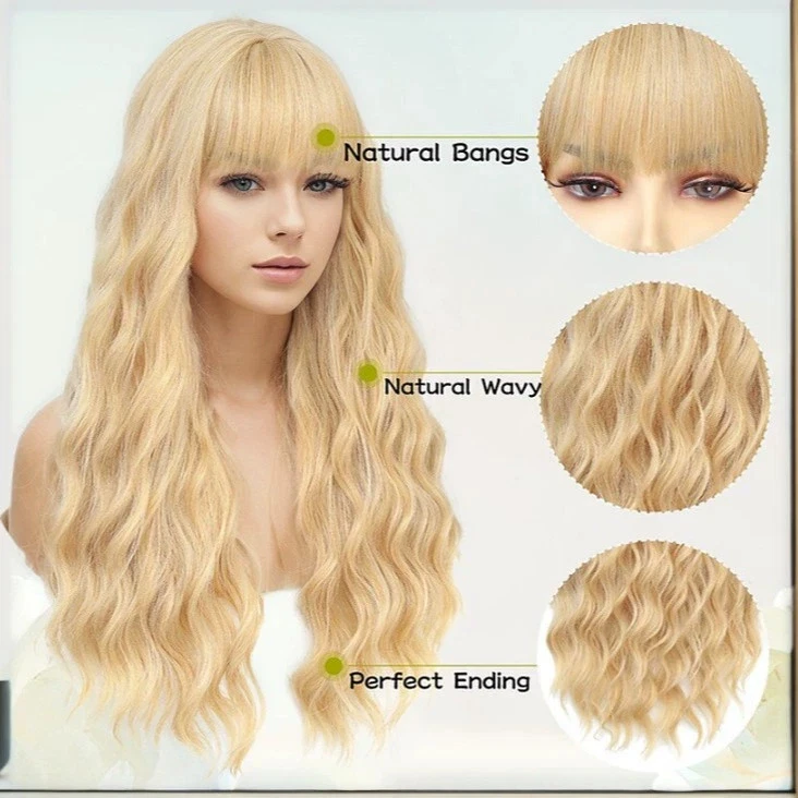 长波浪白金金发带手镯女式天然派对合成假发 — 第 3/4 张图片