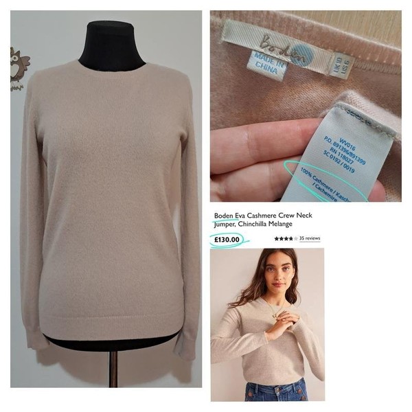 Women Boden Sweater Beige Cashmere 36 #8E87
