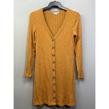 American Eagle Cardigan Dress Women Small Gold Yellow Ribbed Button Front Mini