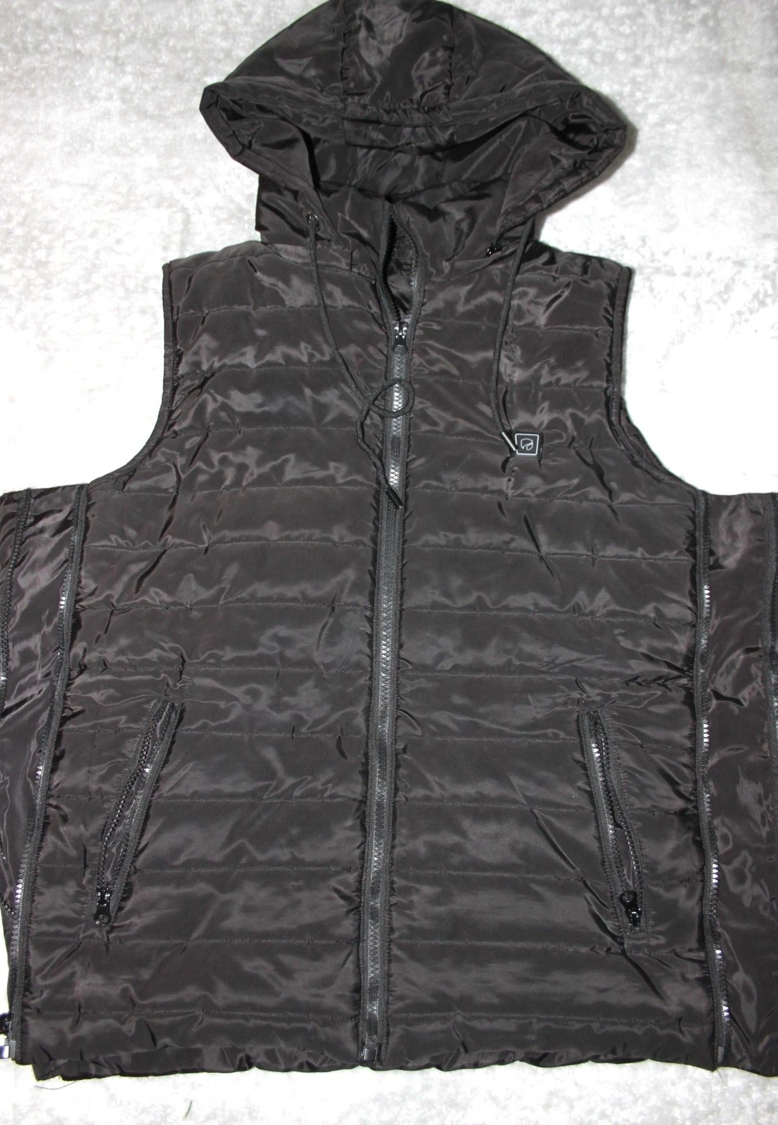 Dr. Prepare Heated Vest Mens Large Black Quilted Hooded Full Zip Pockets DHV02