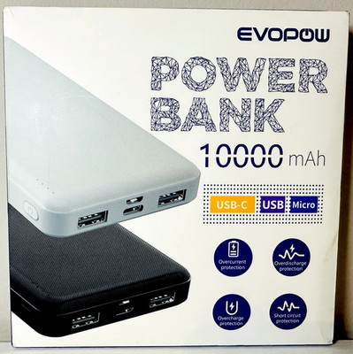 EVOPOW 2Pack 10000mAh Power Bank Portable Charger USB-C USB A Micro USB NEW