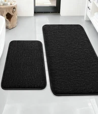 Bathroom Rug Set 2 Piece, Memory Foam Black Bath Mat Set Non-Slip Quick Dry B...