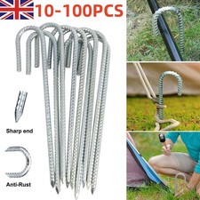 8-100x Rebar Stakes 12'' Heavy Duty J Hooks Ground Anchor Fence Gazebo Tent Pegs