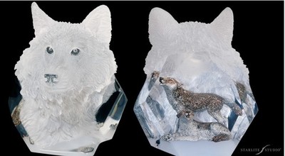 Kitty Cantrell Devotion Wolf Ltd. Ed. Mixed Media Lucite Sculpture 767/2001 NEW