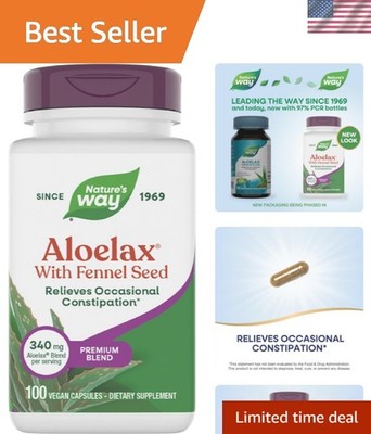 100 Count  Aloelax Fennel Seed Capsules for Occasional Constipation, 340 mg