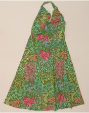 VINTAGE Womens Halter Dress UK 4 XS  Green Floral BT08