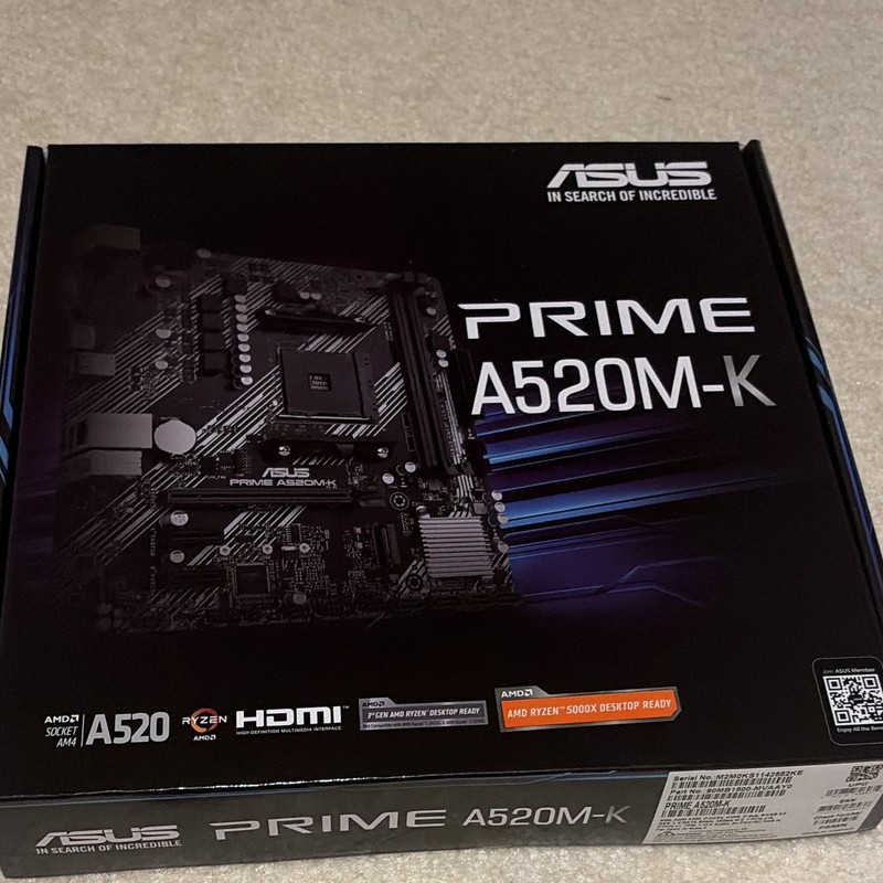 ASUS PRIME A520M-K AM4 MicroATX DDR4 Motherboard w/ M.2, HDMI