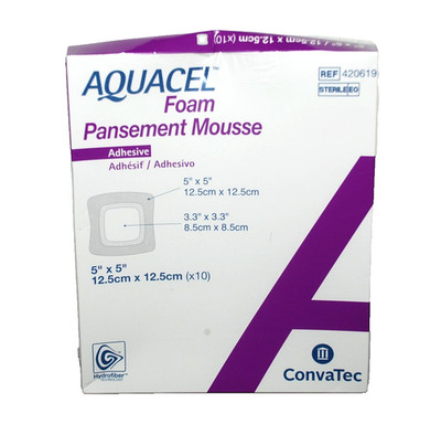 CONVATEC 420619 AQUACEL Foam Adhesive Wound Care Dressing 5'' x 5'' Sterile x 10