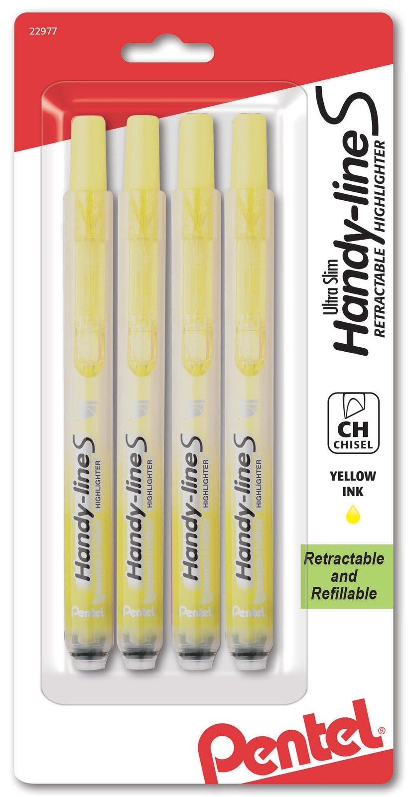 Pentel Handy-Line S Retractable Highlighter, Chisel Tip, Yel