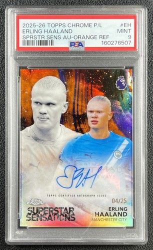 ERLING HAALAND PSA 9 2025-26 TOPPS CHROME SUPERSTAR SENSATIONS AUTO ORANGE 4/25