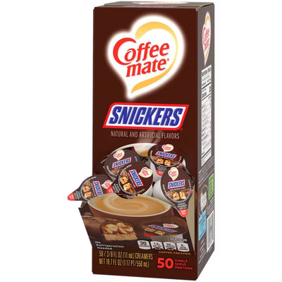 Coffee mate Snickers Non-Dairy Creamer, 0.375 fl oz, 50 Count Tubs