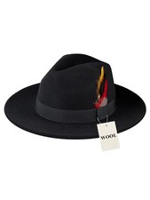 Fedora Hats for Women, Wool Felt Wide Brim Panama Style with Band, 7 1/4 Black