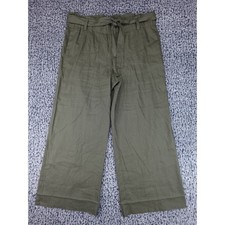 J. Jill Wide Leg Pants Women Large Moss Green New Linen Stretch Paperbag Waist