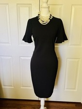 Elegant Calvin Klein Dress Black Ruffle Flared Short Sleeve Size 6