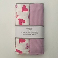NEW Soft Swaddle Baby Blankets  0-3M Valentines Hearts and Pink  Modern Baby