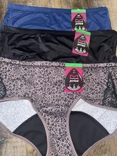 Maidenform Womens Period Hipster Leak Protection Underwear Panties 3-Pair (A), L