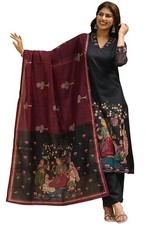 Women Viscose Blend Printed Straight Kurta with Pant and Dupatta Women Ethnic