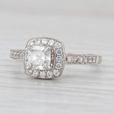 1.42ctw Cushion Diamond Halo Engagement Ring 14k White Gold Size 8.5 GIA