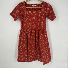 Madewell Dress Womens 2XS Orange Floral Square Neck Short Sleeve Fit & Flare