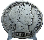 1913 S Barber Liberty Head Half Dollar 50c Very Good 90% Silver  #SC75AGBE-2