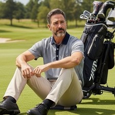 FootJoy Mens XL Blue White Geometric Print Golf Polo Shirt Short Sleeve Stretch