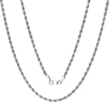 10K White Gold Solid 2.5mm Diamond Cut Rope Chain Necklace Mens Womens 18"- 30"